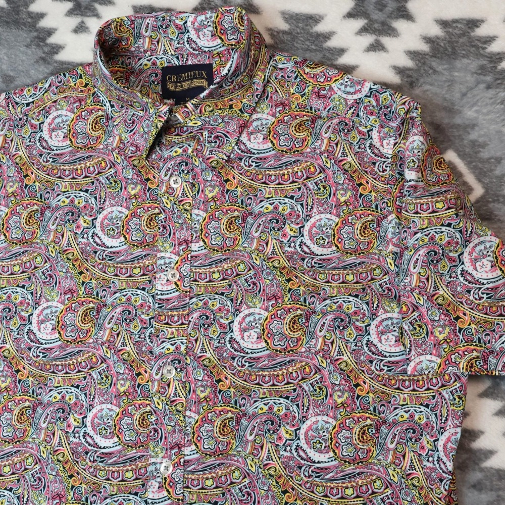Cremieux Premium Denim Mens Paisley Short Sleeve Button Down Shirt M Multicolor